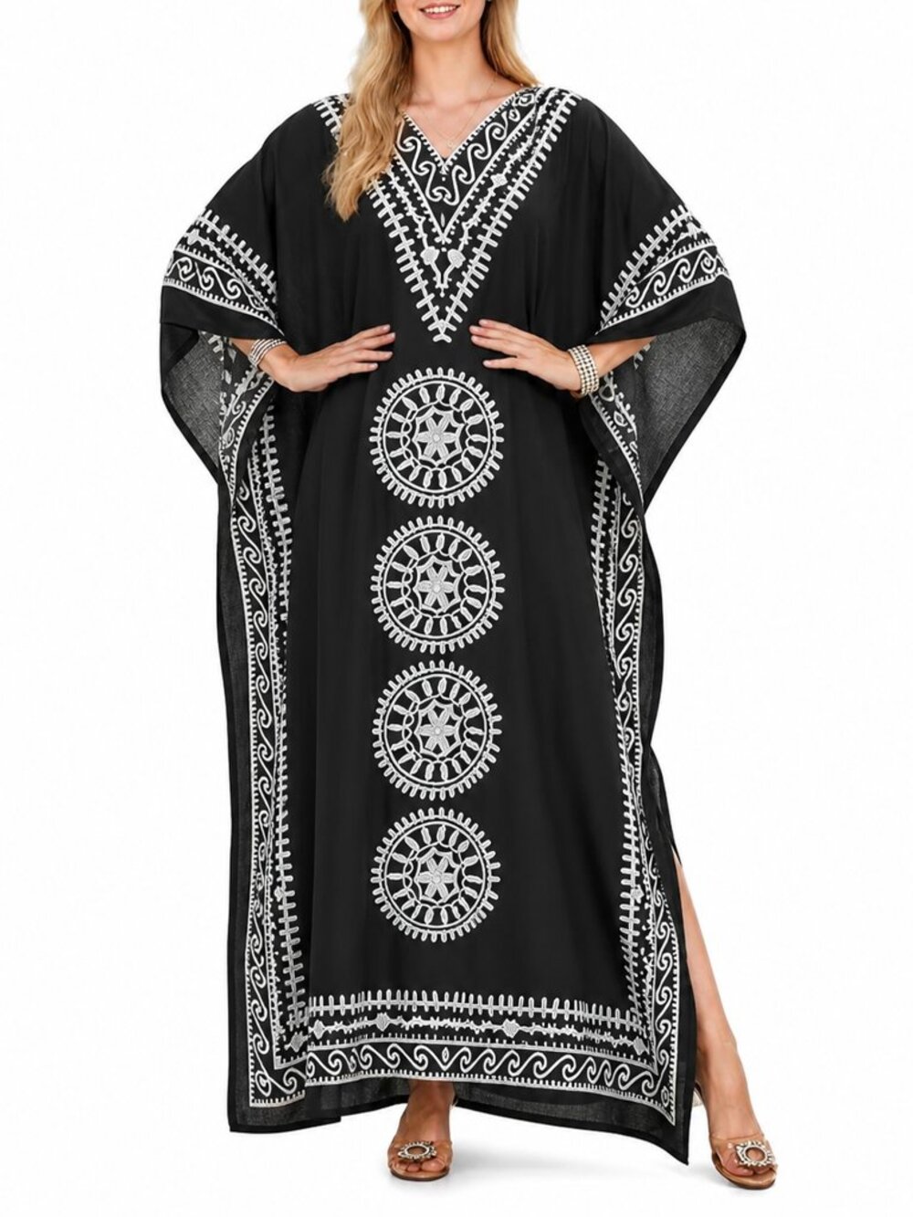 Plus Size Caftan Dresses for Women Stylish Polyester Black Maxi Cover Up Beach